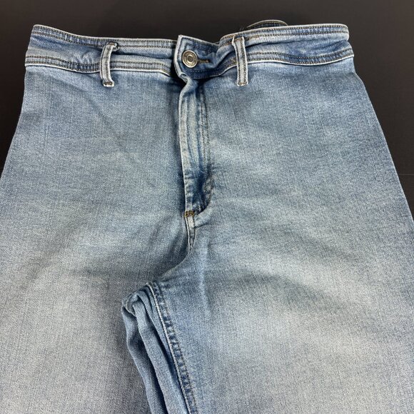 Zara Jean Women 32x27* High Rise Wide Leg Blue Faded Raw Bottom Hem Denim Tag 12 - Picture 2 of 16